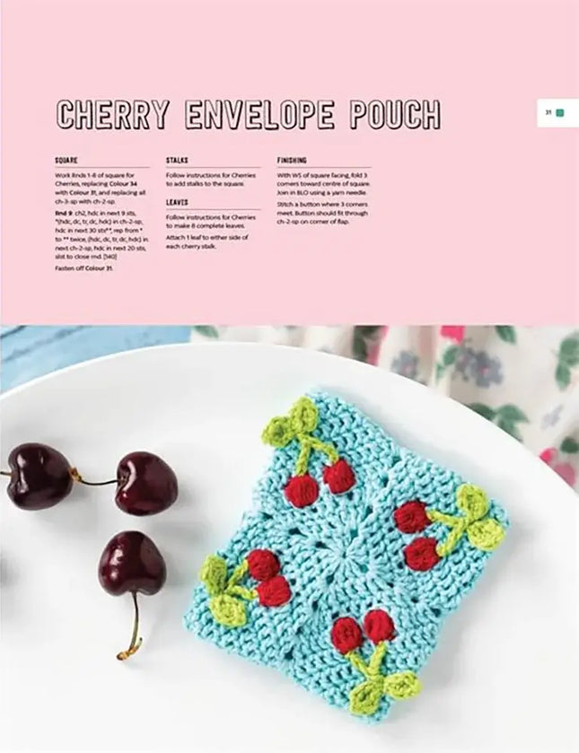 3D Granny Squares: Food and Drink - Bolsa sobre con cerezas