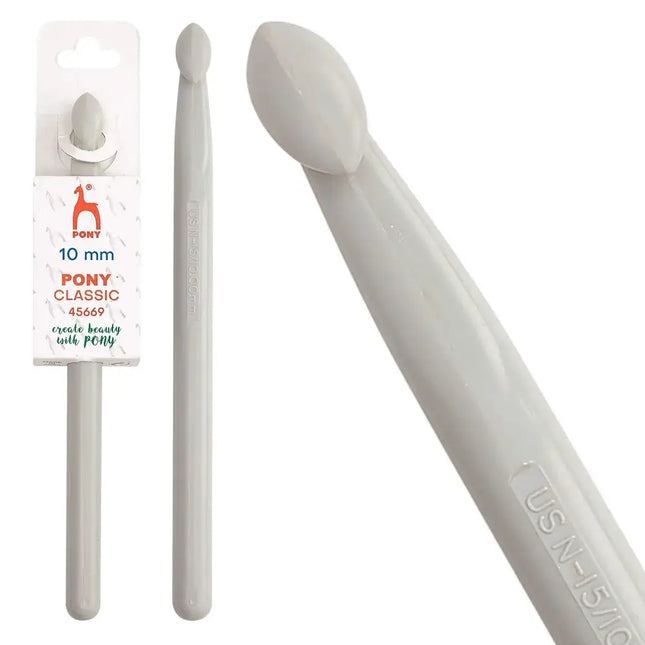 Ganchillo de plástico ABS de 15 cm Pony Classic - 10 mm