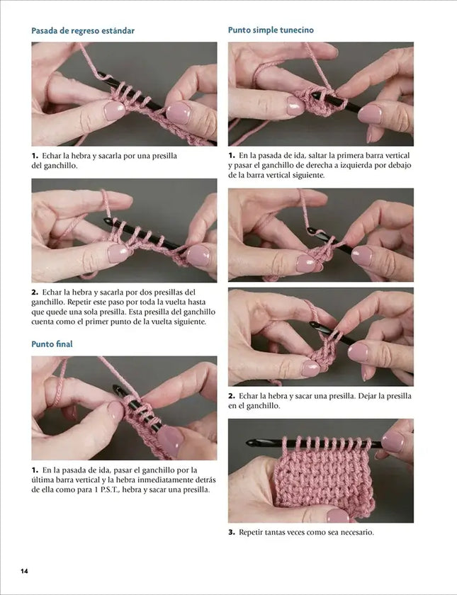 Guía de iniciación al Punto Tunecino tejido a Ganchillo - Explicación de puntos