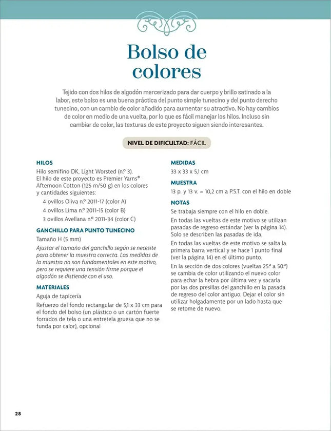Guía de iniciación al Punto Tunecino tejido a Ganchillo - proyecto bolso de colores