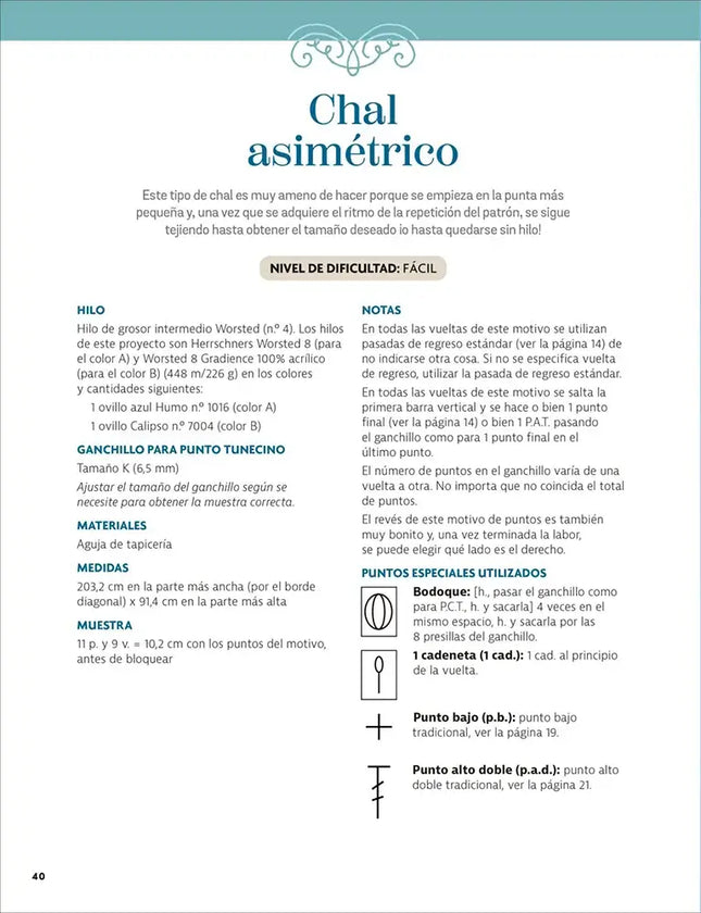 Guía de iniciación al Punto Tunecino tejido a Ganchillo - Chal asimétrico