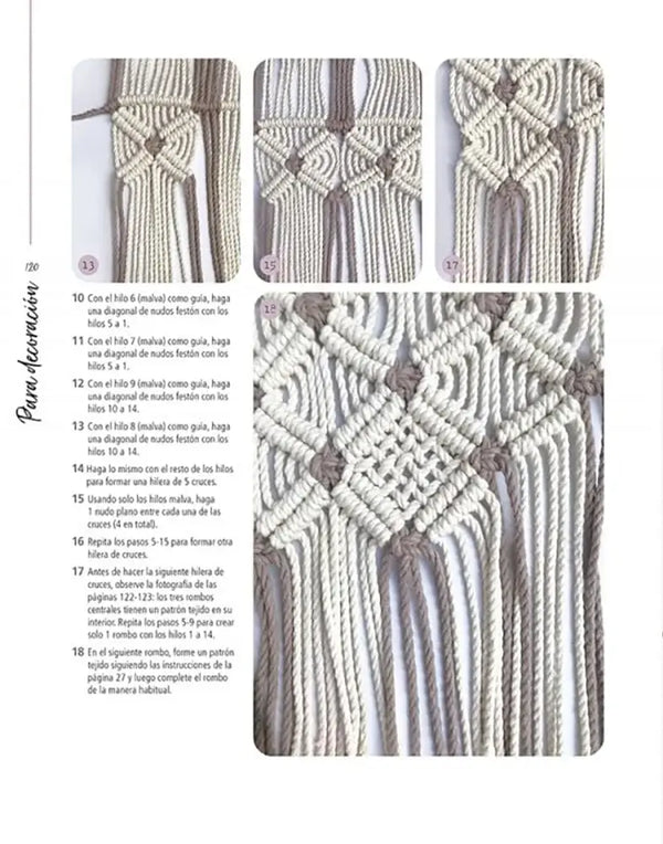 Macramé para el hogar moderno: Proyectos increíbles con nudos fáciles y tintes naturales - Rombos