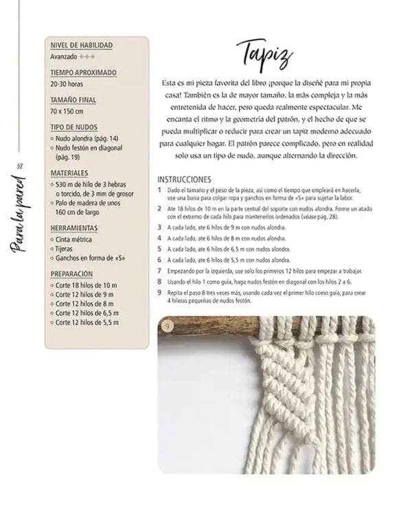 Macramé para el hogar moderno: Proyectos increíbles con nudos fáciles y tintes naturales - Tapiz