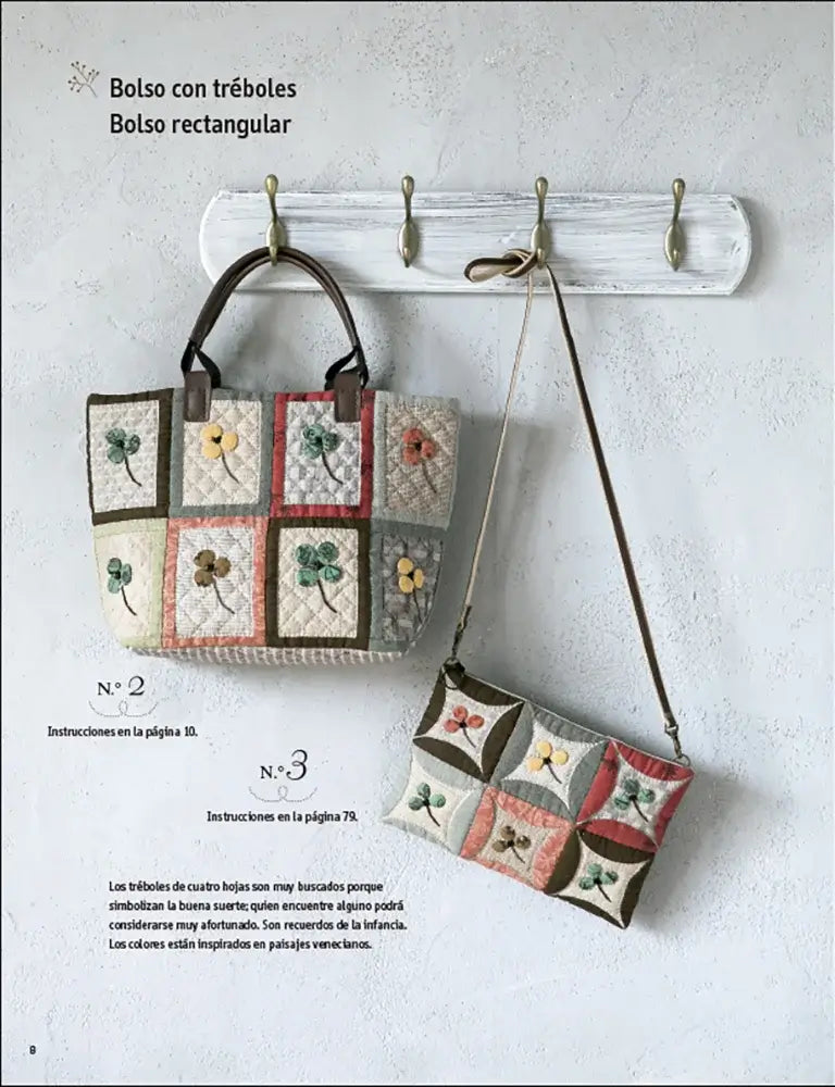 Patchwork japonés con diseños actuales - Bolso de tréboles y rectangular