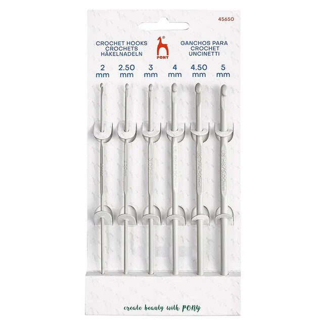 Set de Ganchillos de Aluminio de 2 mm a 5 mm (6 ganchillos) - Pony Classic