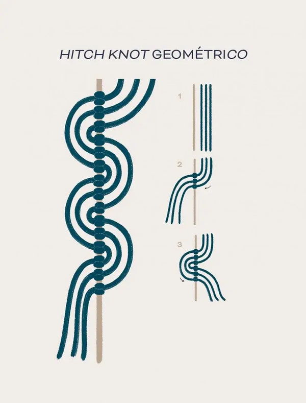 Abha macramé: 15 proyectos paso a paso para adentrarnos en la técnica de los nudos - Nudo Hitch Knot Geométrico