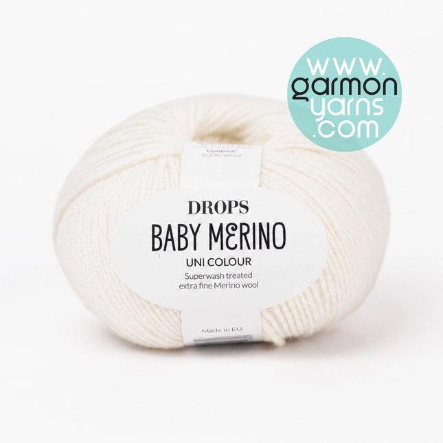 Baby Merino Uni Colour (01) - Blanco | Vista de un donut de lana merino de la marca Drops