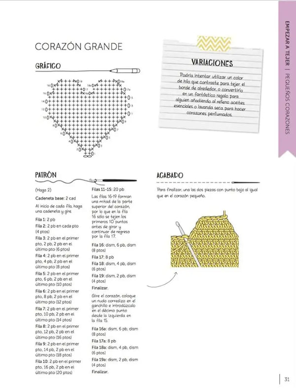 Ganchillo para principiantes: 20 proyectos para aprender a tejer - Corazón grande