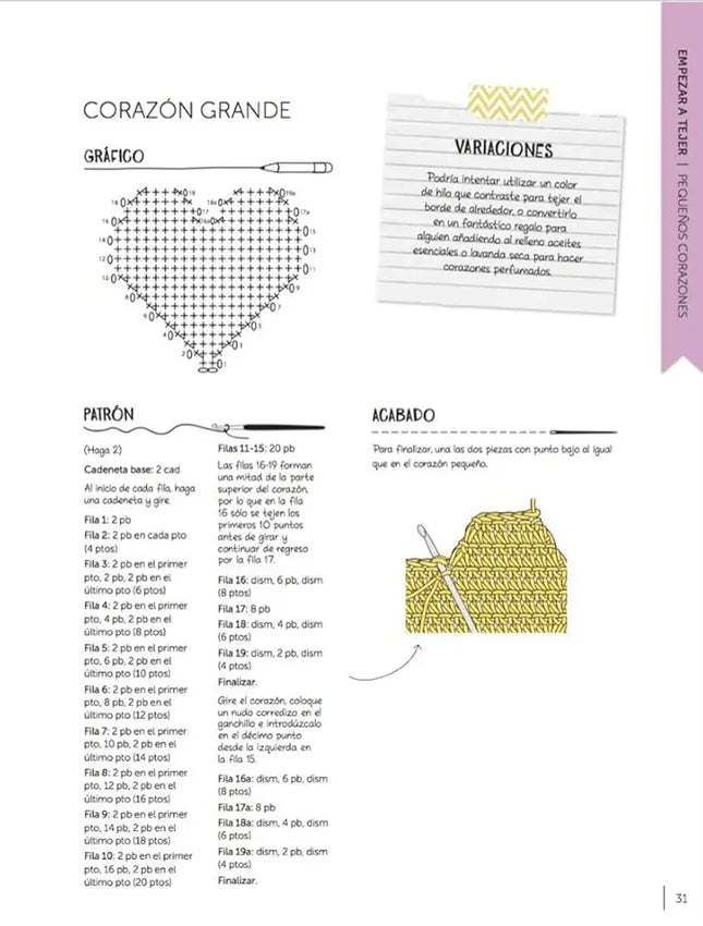Ganchillo para principiantes: 20 proyectos para aprender a tejer - Corazón grande
