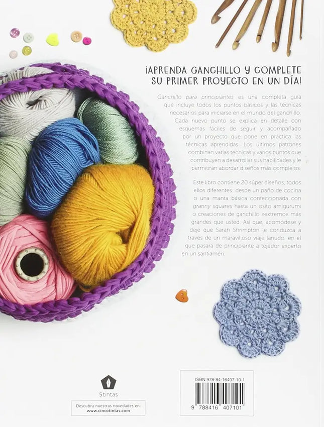 Ganchillo para principiantes: 20 proyectos para aprender a tejer - Contraportada