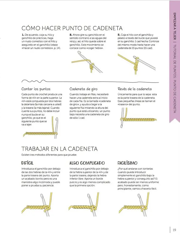 Ganchillo para principiantes: 20 proyectos para aprender a tejer - Punto de cadeneta
