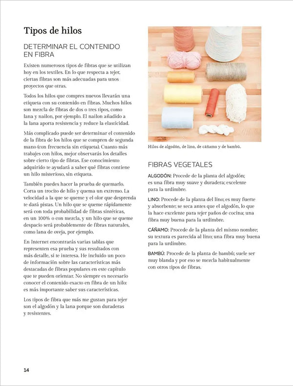Libro Tejer en telar: Guía para hacer complementos y decorar la casa con diseños modernos - Tipos de hilos