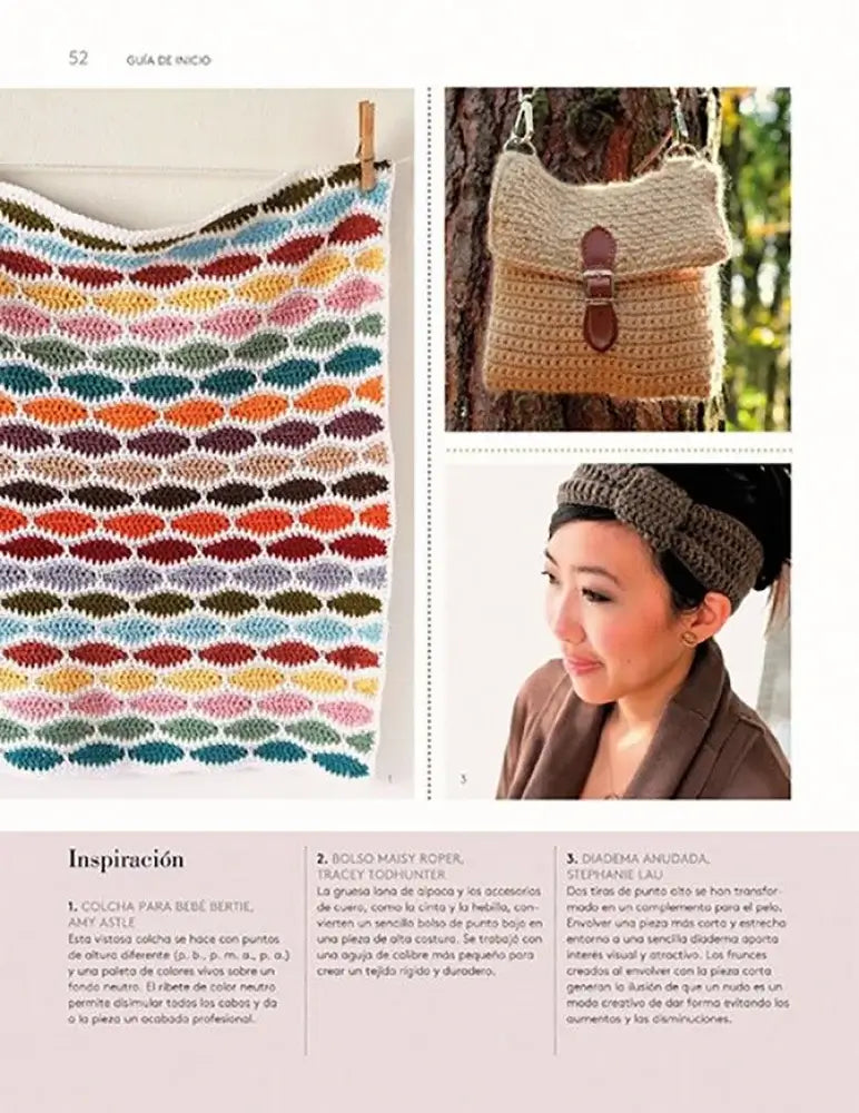 Manual de técnicas de Ganchillo / Crochet - Manra, bolsa y accesorios para el pelo