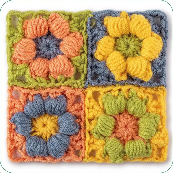 Mezcla & combina Granny squares. Flores - 4 Flores unidas en diferentes colores