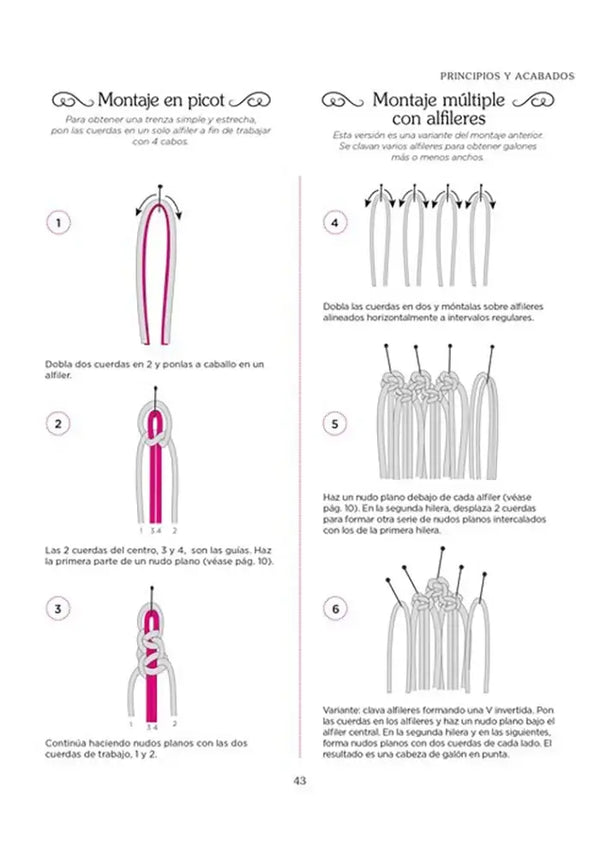 El pequeño gran libro del Macramé - Montaje en Picot y Montaje múltiple con alfileres