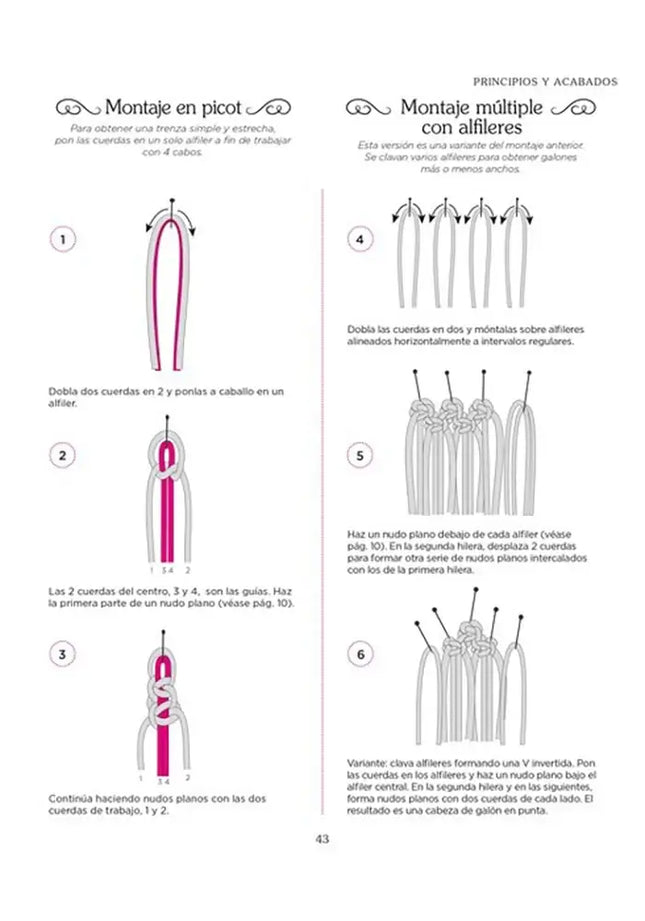 El pequeño gran libro del Macramé - Montaje en Picot y Montaje múltiple con alfileres