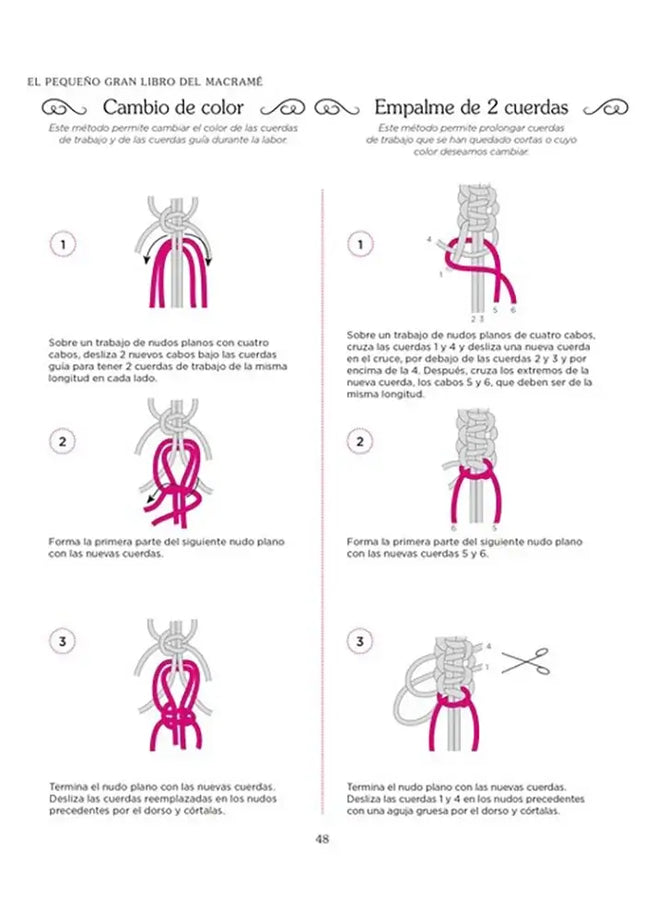 El pequeño gran libro del Macramé - Cambio de color y empalme de 2 cueras