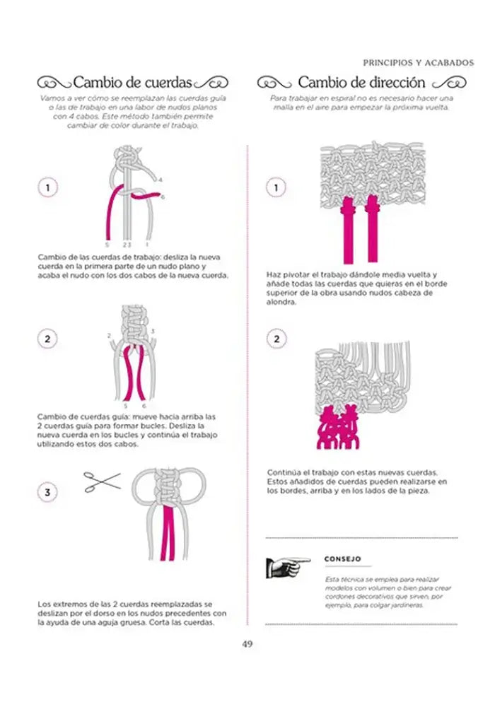 El pequeño gran libro del Macramé - Cambio de cuerdas y cambio de dirección