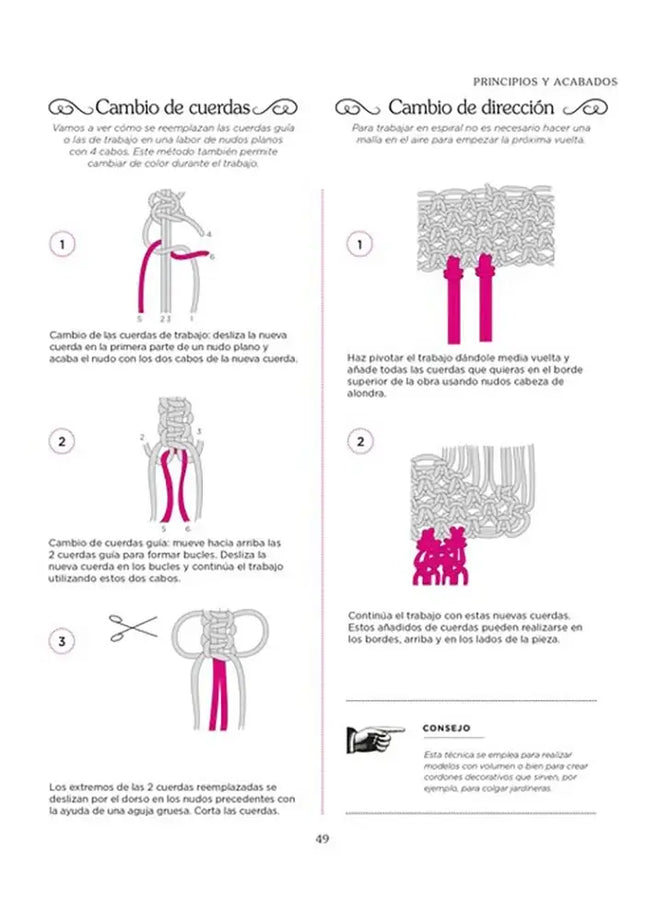 El pequeño gran libro del Macramé - Cambio de cuerdas y cambio de dirección