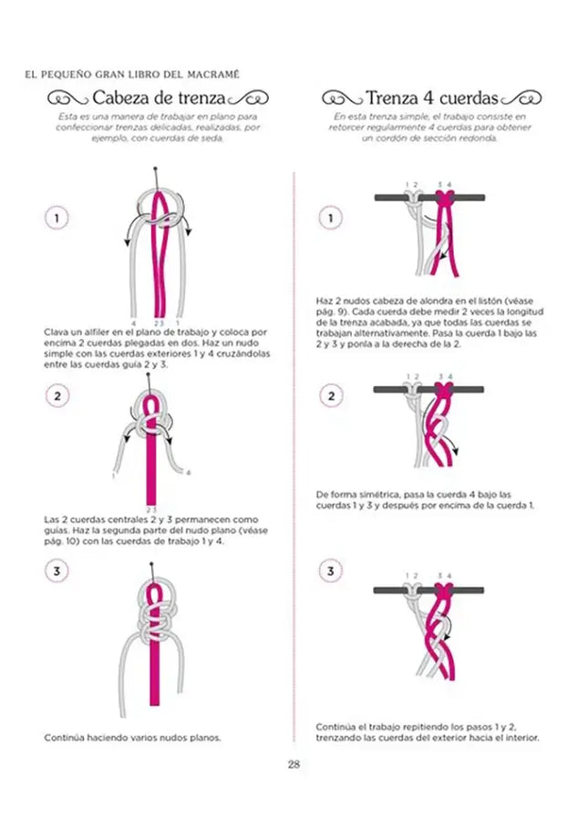 El pequeño gran libro del Macramé - Cabeza de trenza y Trenza 4 cuerdas