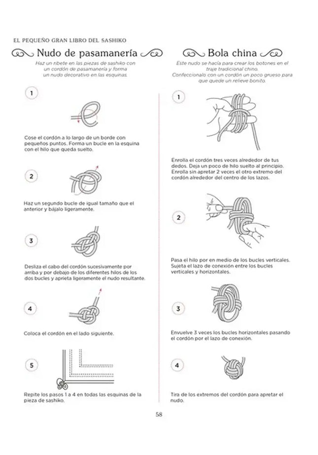 El pequeño gran libro del Sashiko - Nudo de pasamanería y Bola china