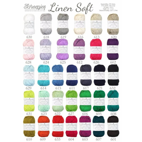 Scheepjes Linen Soft - Poster con todos los colores de ovillos